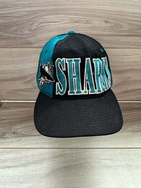 Vintage 90s San Jose Sharks Starter Tri-Power Snapback Hat Green Under Brim